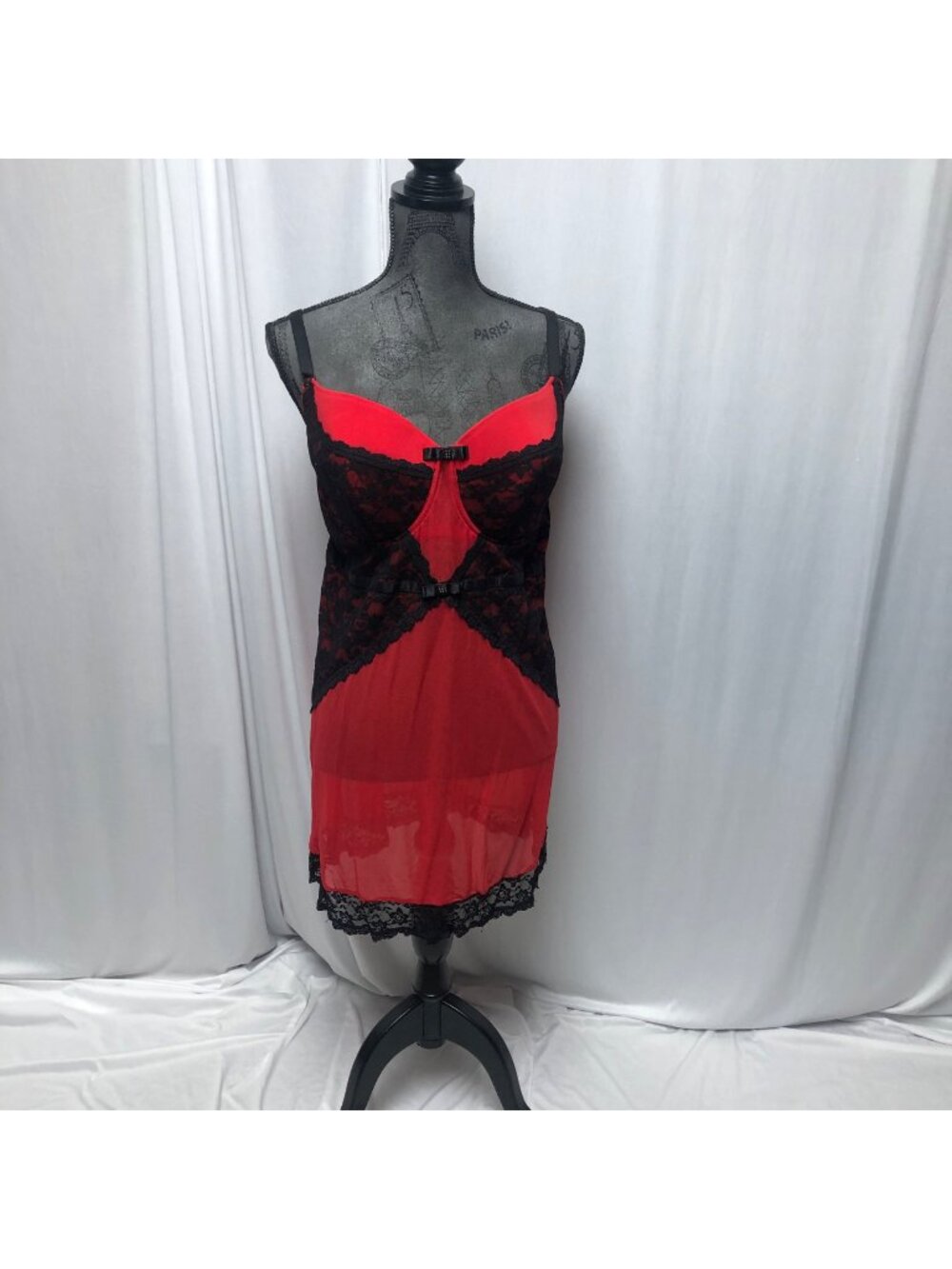 Smart Sexy Lingerie Size 38D Red Black Sheer Lace Babydoll Intimates Sleepwear